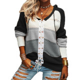 Lace-up Sweater Long Sleeve Color Block Hoodie Sweatshirt