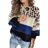 Leopard Print Contrast Loose Round Neck Sweater