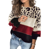 Leopard Print Contrast Loose Round Neck Sweater