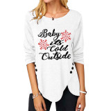 Women Letter Snowflake Printed Christmas Pullover