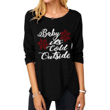 Women Letter Snowflake Printed Christmas Pullover