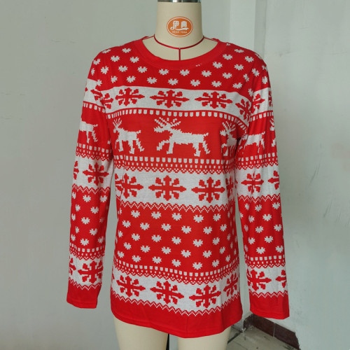 Women Elk Snowflake Printed Christmas T Shirt