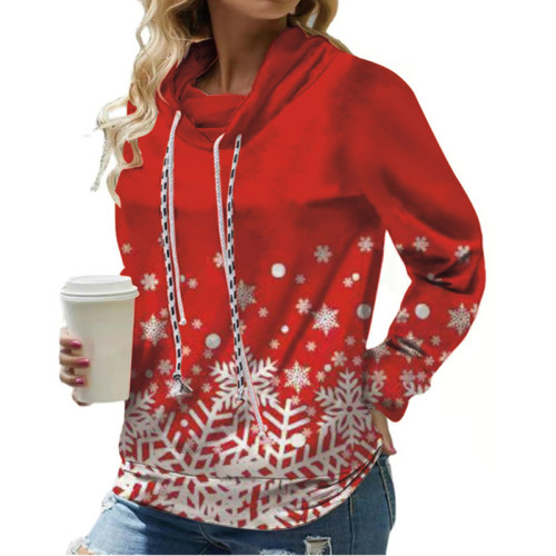 Christmas Printed Long Sleeve Drawstring Sweatshirt