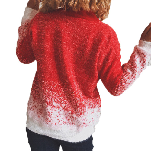 Snowflake Colorblock Knitted Christmas Long Sleeve Sweater