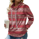 Christmas Printed Long Sleeve Drawstring Sweatshirt