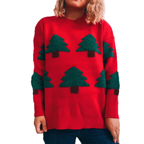 Christmas Tree Printed Sweater Knitted Pullover