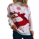 Christmas Elk Print Sweater Long Sleeve Knitted Pullover