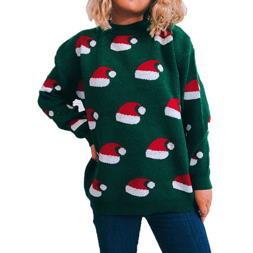 Christmas Hat Knitted Pullover Long Sleeve Sweaters