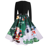 Christmas Printed Dresses V Neck Swing Dress