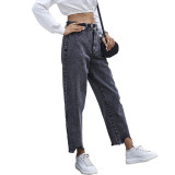 Womens High Waist Jeans Irregular Denim Pants