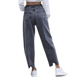 Womens High Waist Jeans Irregular Denim Pants