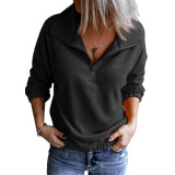 Solid Color Fleece Stand Collar Zipper Sweatshirts