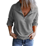 Solid Color Fleece Stand Collar Zipper Sweatshirts