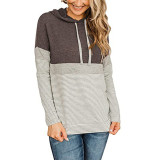 Hooded Drawstring Stitched Striped Pullover Sweatshirts