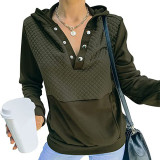 Hooded Button Stitched Pocket Pullover Sweatshirts