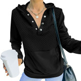 Hooded Button Stitched Pocket Pullover Sweatshirts