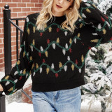 Women Coloured Lantern Loose Black Christmas Sweater
