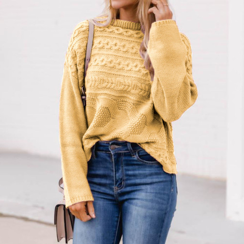 Solid Color Round Neck Long Sleeve Sweater Tops
