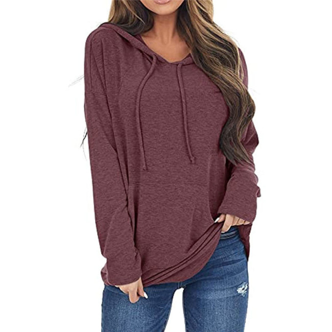 Solid Color Pocket Long Sleeve Hooded