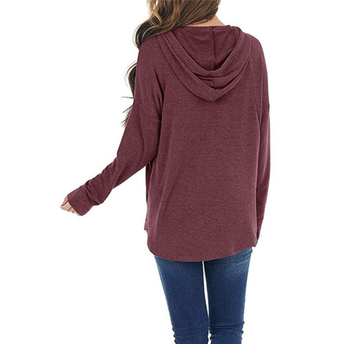 Solid Color Pocket Long Sleeve Hooded