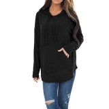 Solid Color Pocket Long Sleeve Hooded