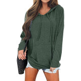 Solid Color Pocket Long Sleeve Hooded