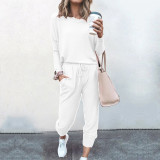Loose Solid Color Long Sleeve Casual Two Pieces Pants Sets