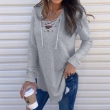 V-neck Strappy Loose Top Long Sleeve T-shirt