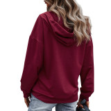 Solid Color Pocket Long Sleeve Button Hooded Tops