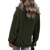 Women Solid Color Stand Collar Zipper Sweatshirts