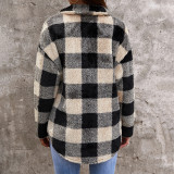 Women Long Sleeve Plaid Sweater Thick Coat Cardigan