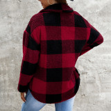 Women Long Sleeve Plaid Sweater Thick Coat Cardigan
