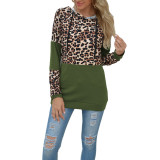 Leopard Stitched Long Sleeve Hooded Tops