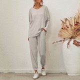 Solid Color Long Sleeve Loose Casual Suit