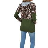 Leopard Stitched Long Sleeve Hooded Tops