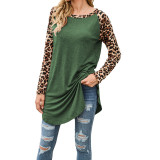 Leopard Print Crew Neck Long Sleeve Dress T-Shirt Top