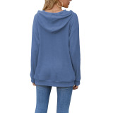 Solid Color Waffle Pocket Long Sleeve Hooded Tops