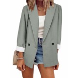 Women Solid Color Turndown Collar Blazer Outerwear