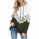 Lace Contrast Long Sleeve Loose Hooded Sweatshirt