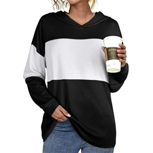 Color Block Long Sleeve Casual Hooded Tops