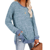 Crew Neck Color Contrast ​Split Loose Casual Pullover T Shirt