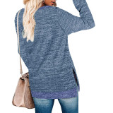 Crew Neck Color Contrast ​Split Loose Casual Pullover T Shirt