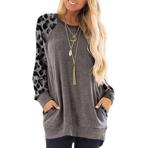 Crew Neck Leopard Print Loose Casual Pullover T Shirt