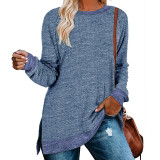 Crew Neck Color Contrast ​Split Loose Casual Pullover T Shirt