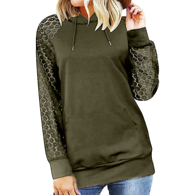 Solid Color Hooded Drawstring Long Sleeve Tops
