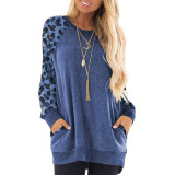 Crew Neck Leopard Print Loose Casual Pullover T Shirt