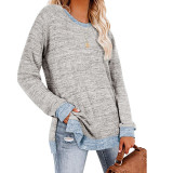 Crew Neck Color Contrast ​Split Loose Casual Pullover T Shirt