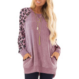 Crew Neck Leopard Print Loose Casual Pullover T Shirt