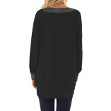 V Neck Contrast Pocket Sweater Long Sleeve Pullover T Shirt
