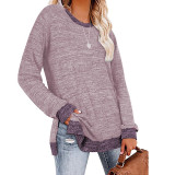 Crew Neck Color Contrast ​Split Loose Casual Pullover T Shirt